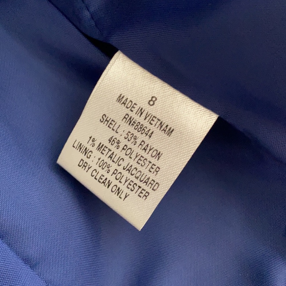{VTG} John Meyer of Norwich | Metallic Jacquard Jacket Skirt Set Royal Blue (8) - Picture 9 of 16